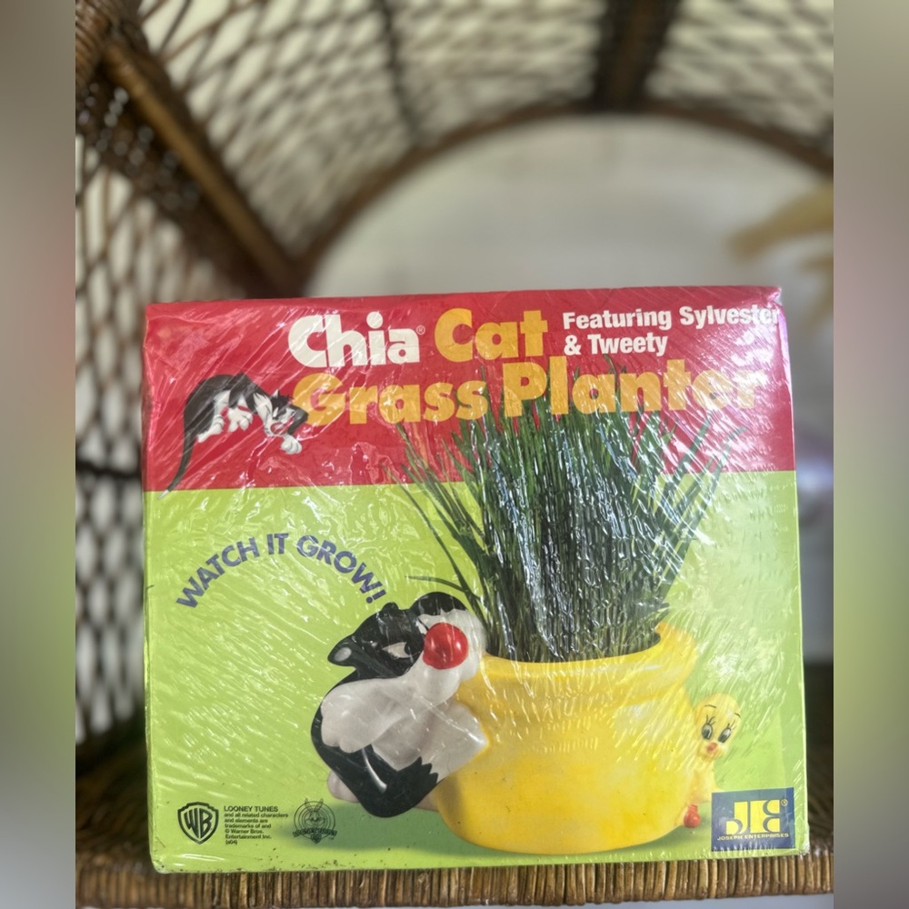 Chia Cat Grass Planter Featuring Sylvester & Tweety - Yellow